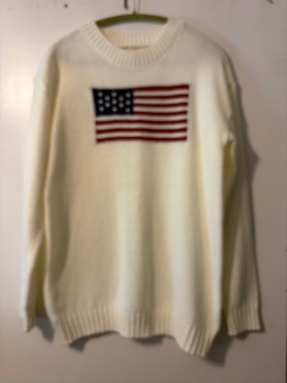 4/$25 Unbranded Cream Crewneck Sweater with Flag Motif